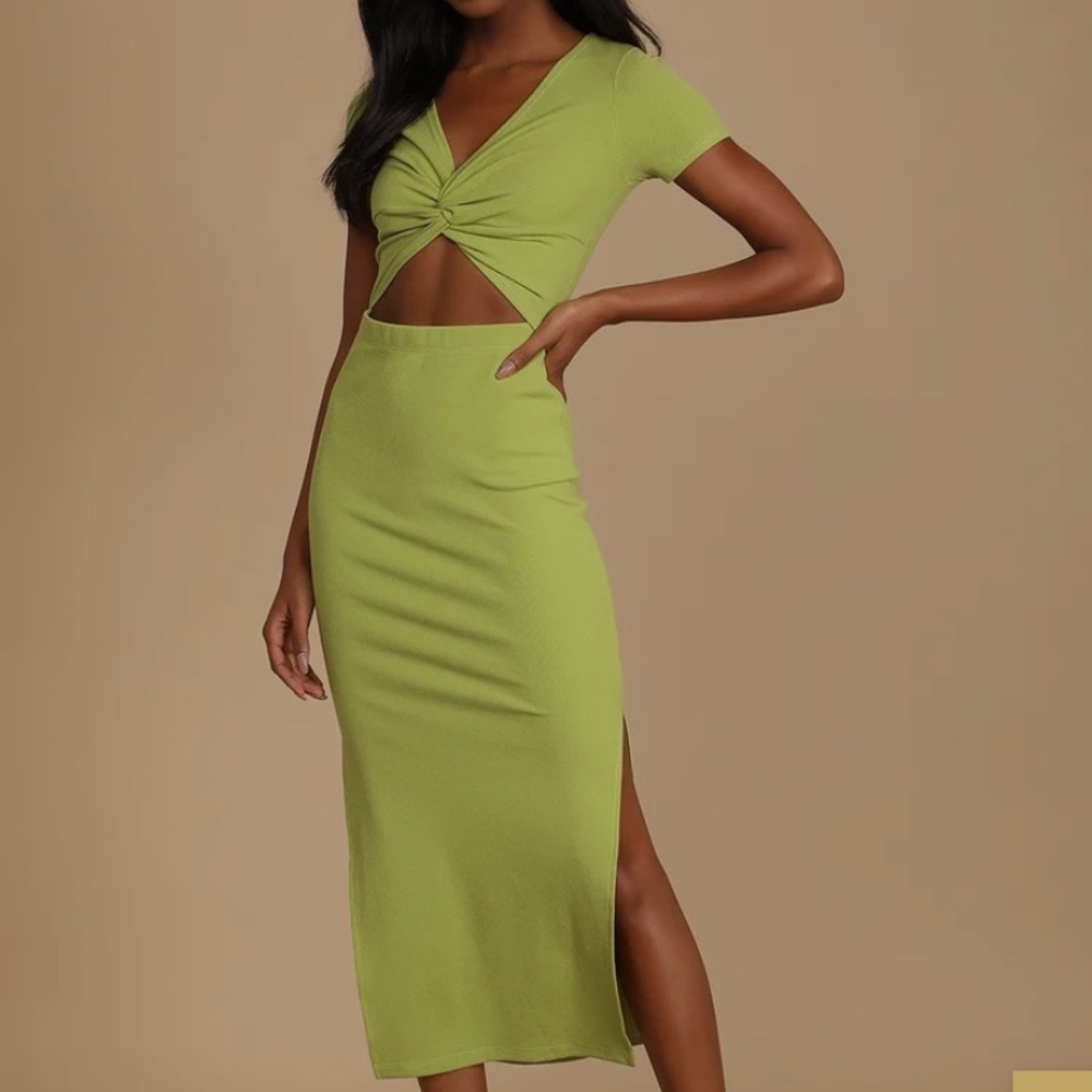 Lulu's Lime Green Twist Front Cutout Midi Dress. XS.
